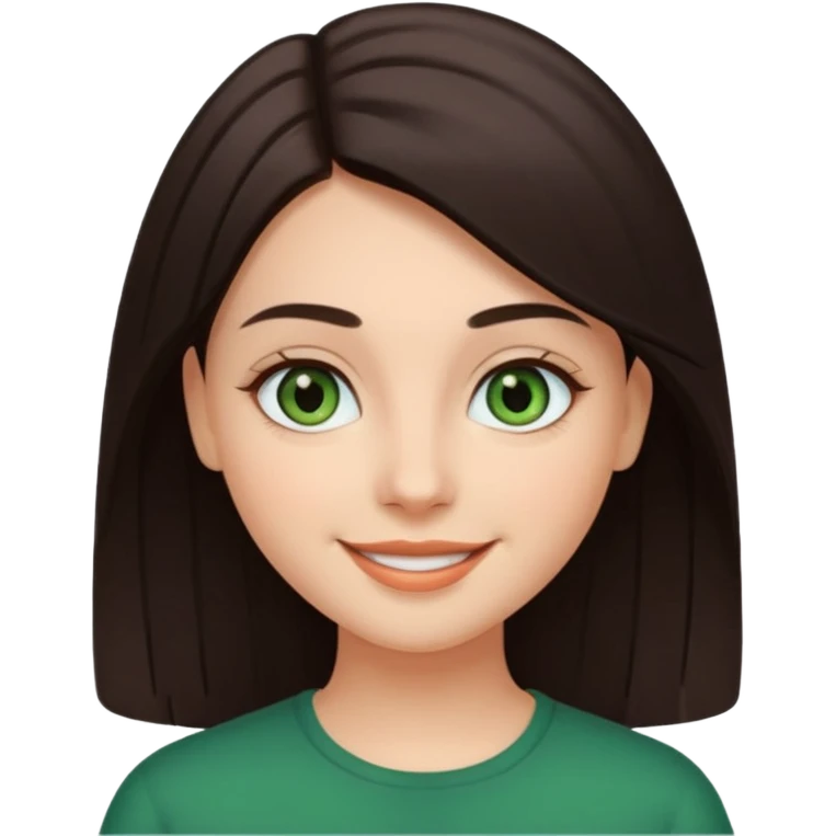 Girl with dark green eyes, light eyebrows and long dark-brown straight hair with oval face emoji