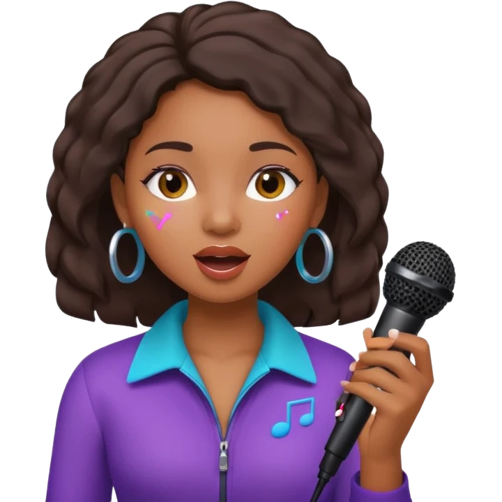 African American girl singing with microphone in her hand Abe music notes everywhere emoji