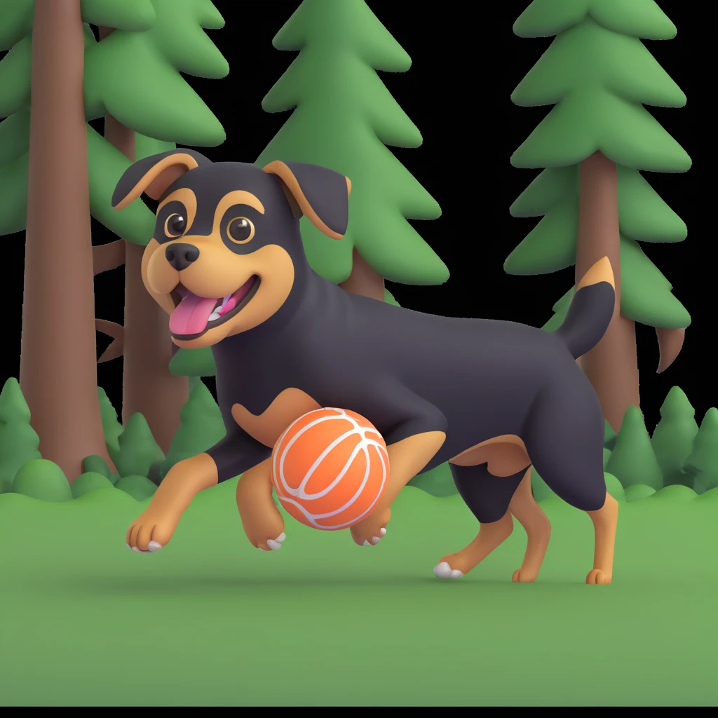 dog chasing ball in forrest, close up pose emoji