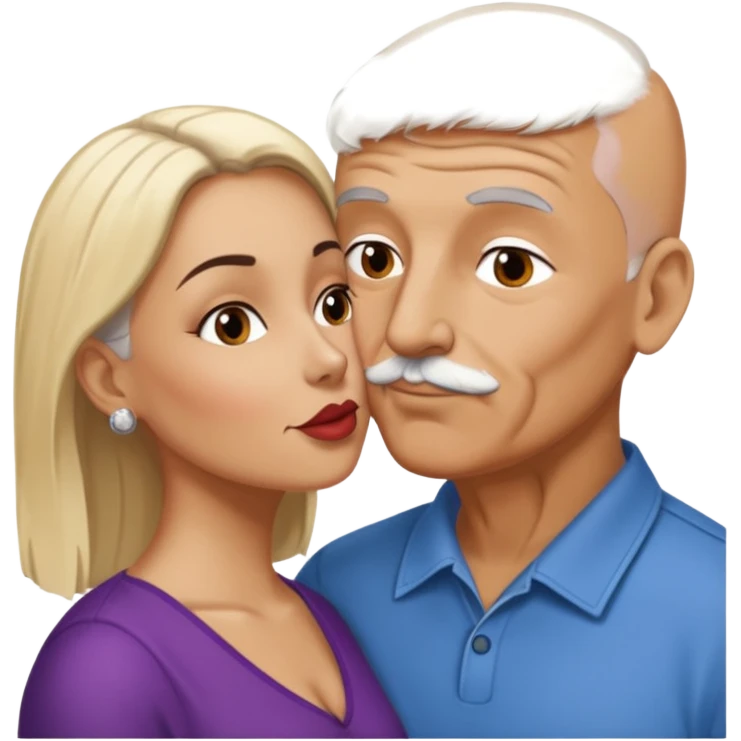 Older Bald Hispanic man kissing white dark blonde woman emoji