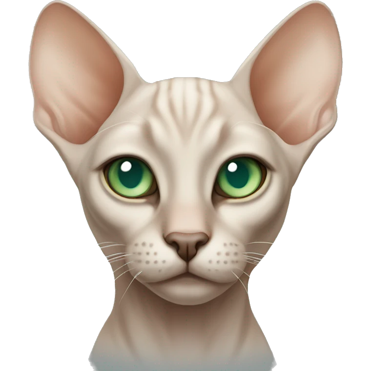a full-bodied sphinx cat of white-peach color with green-blue eyes emoji