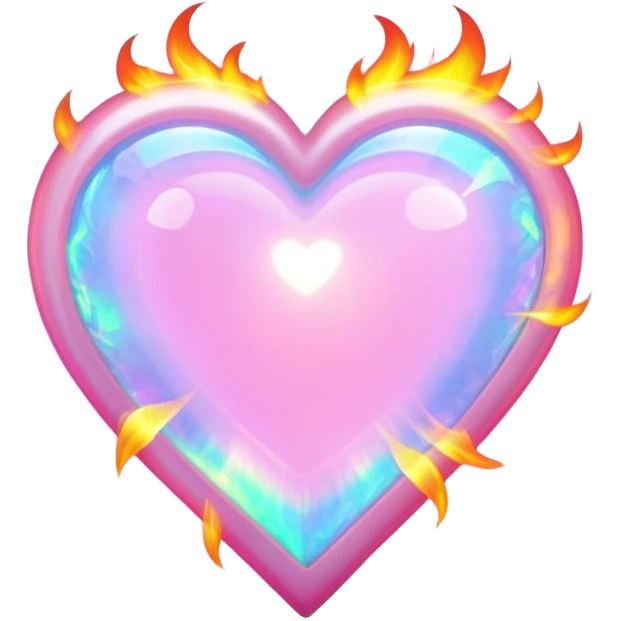 Pink heart cut opal with holographic fire effect and glowing flashes of color emoji