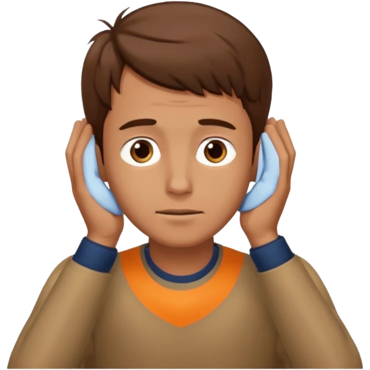 Man with brown hair with head in hands looking up just slightly  emoji