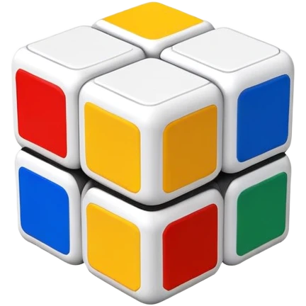 A 3x3 Rubik's Cube with classic colors: yellow, blue, red, green, orange, white, minimalist iOS emoji style emoji