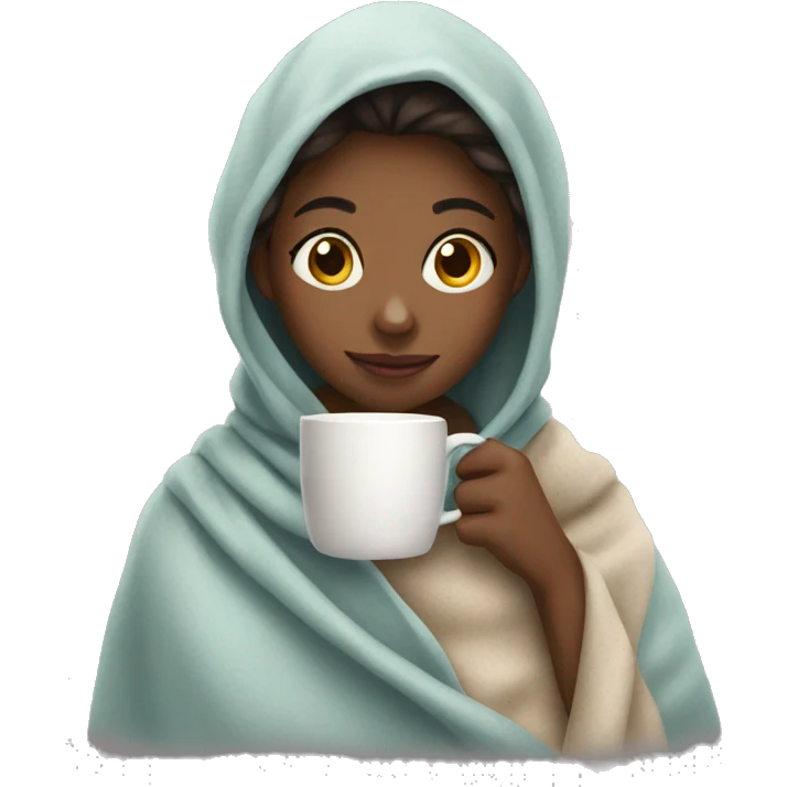 Girl in blanket sipping coffee emoji