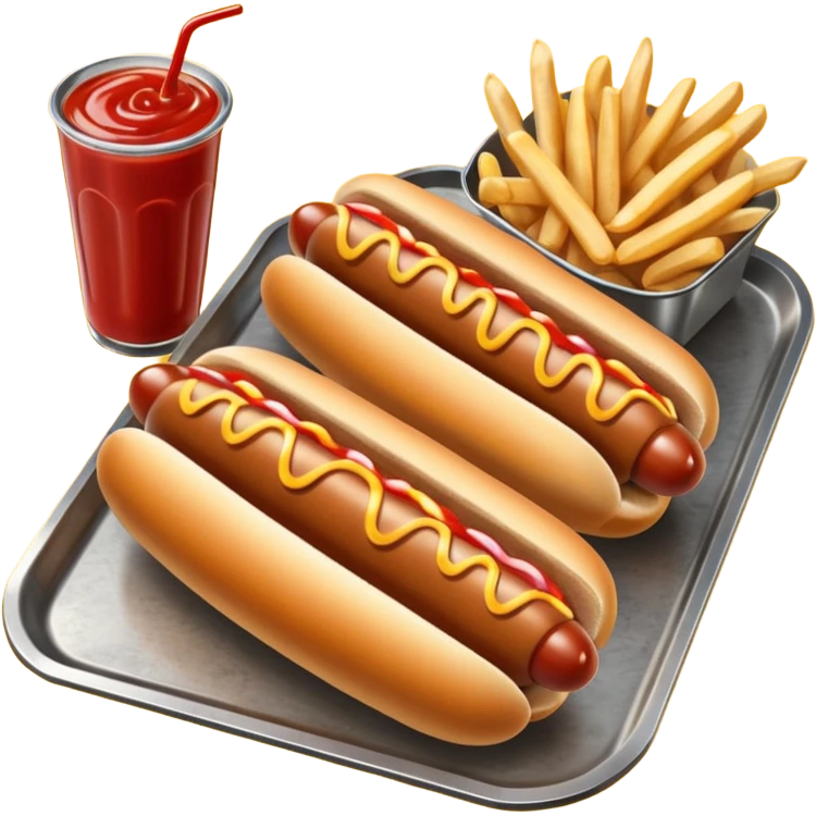hot dog with french fries and ketchup on a tray emoji