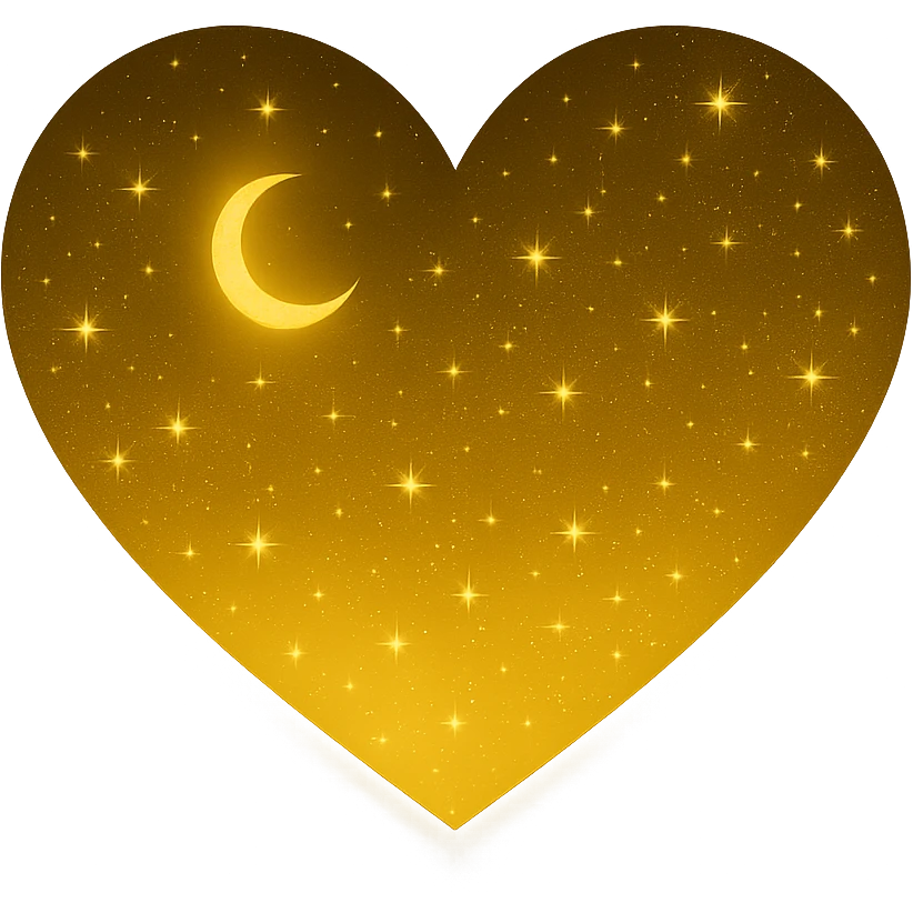 Modify the heart with a night sky gradient to a yellow night theme with a yellow gradient, more stars, and a soft glow. Remove the background entirely  emoji
