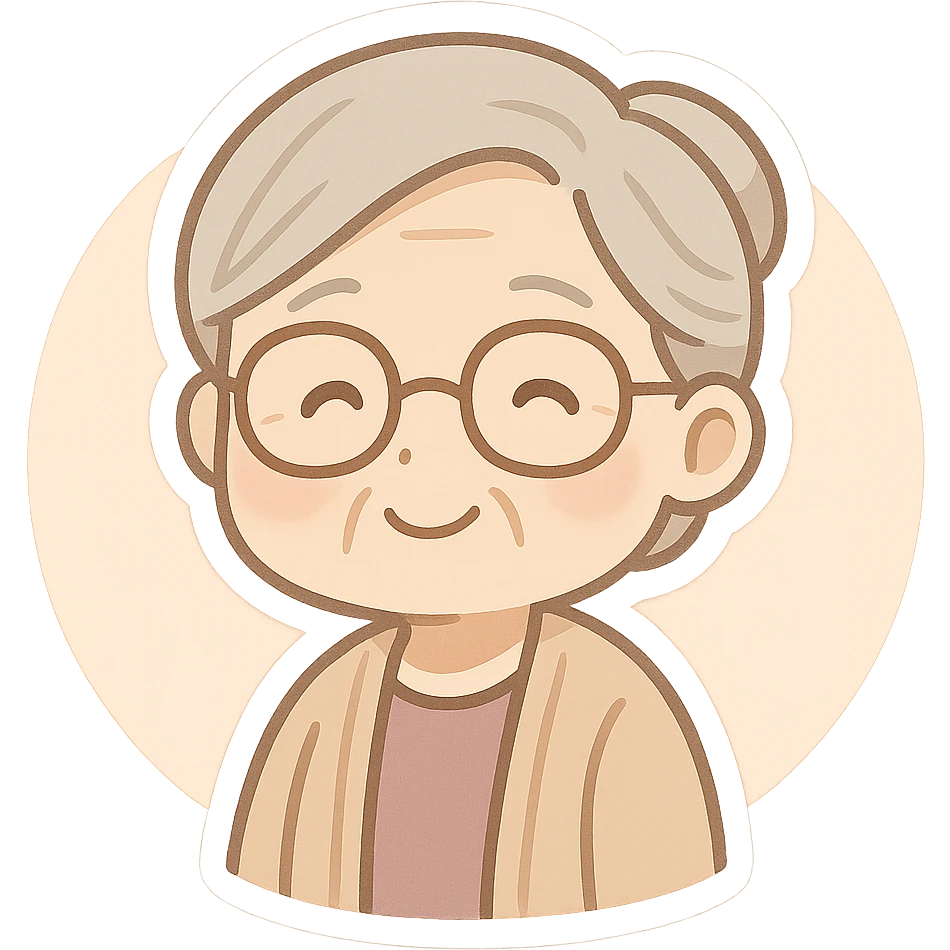 older woman with glasses, friendly expression, simple background emoji