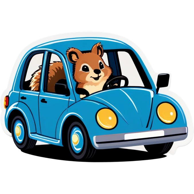 Quokka in a car with a squirrel driving emoji