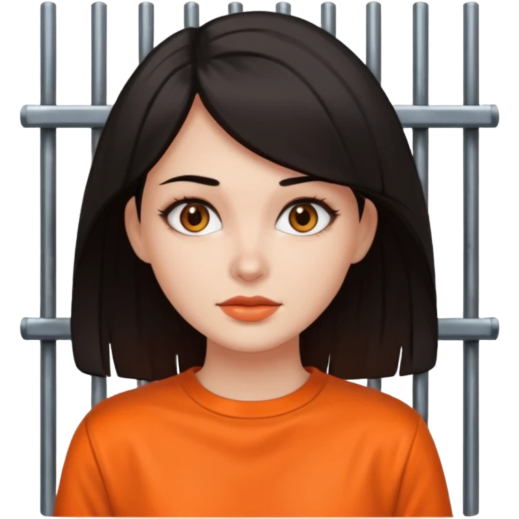 prisoner dark haired woman in orange clothing in front of bars emoji