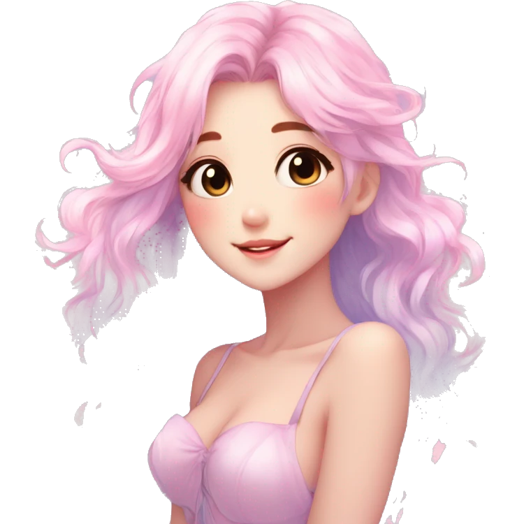 Gorgeous Beautiful Blushing Petite Pastel-Fairy-Anime-Girl with beautiful gradient pastel hair aesthetic emoji