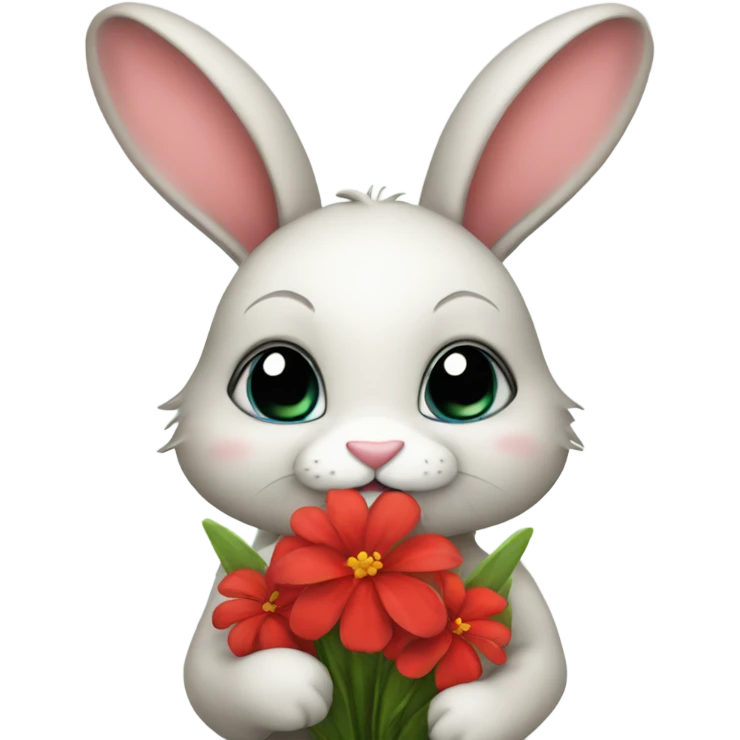 Cute bunny holding red flowers  emoji