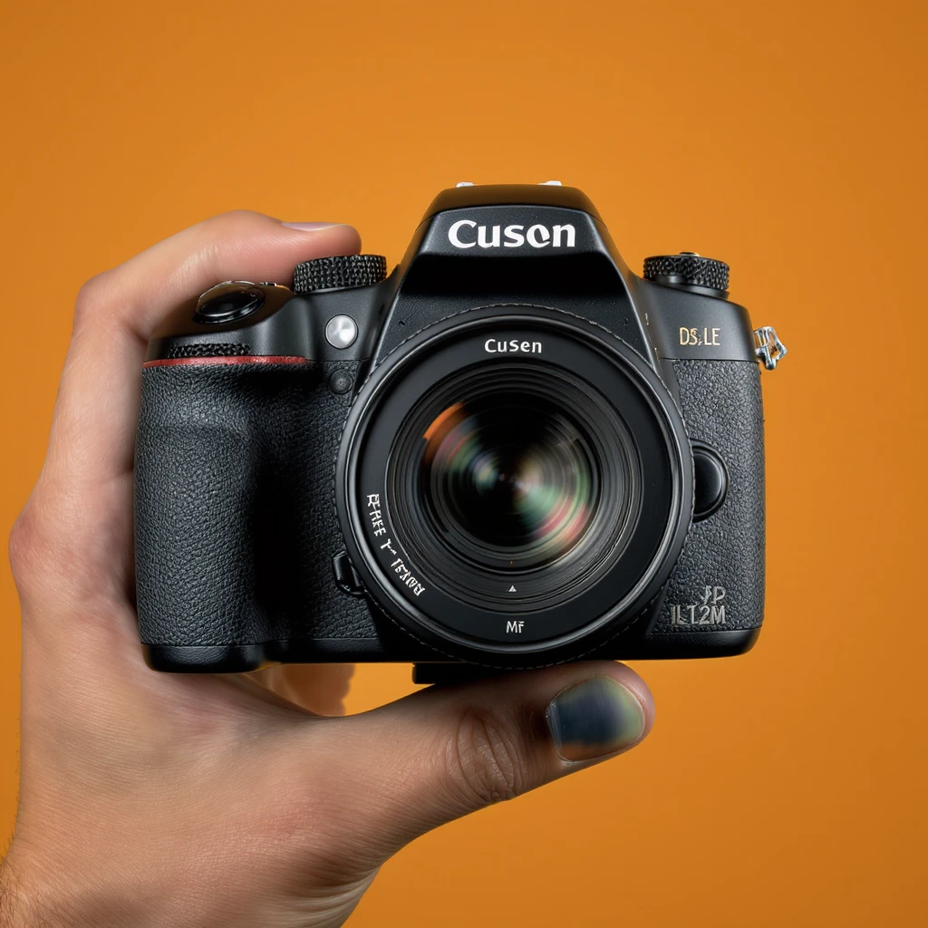 realistic of hand holding dslr camera, studio quality, close up, top view emoji