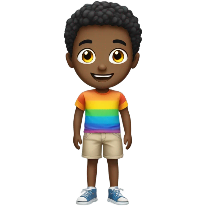 a young boy with big black eyes and full body emoji