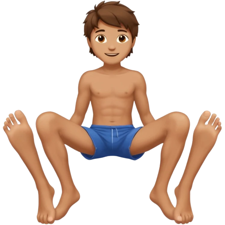 barefooted boy with messy brown hair and spread legs emoji