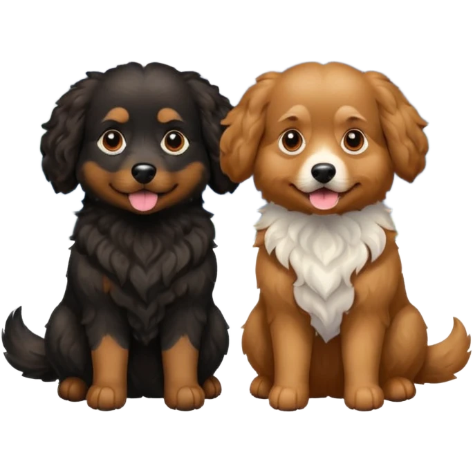 two dogs with wavy hair, one black and one brown with mountains emoji