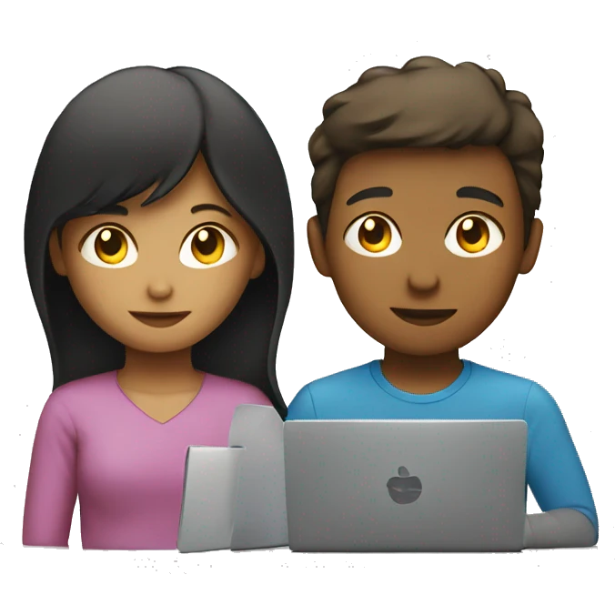 Girl and boy laptop with light above head emoji