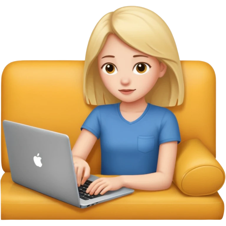 A girl is lying on the couch with a laptop, working emoji