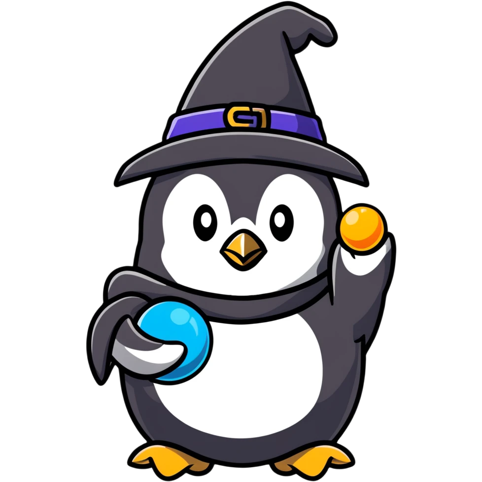 penguin wizard holding a glowing orb emoji