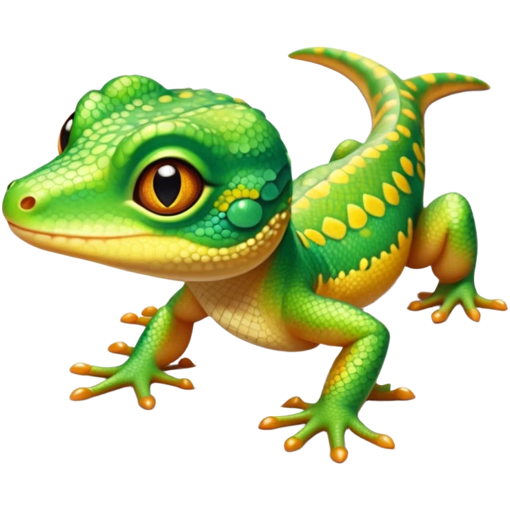 cinematic-cute-realistic gecko-portrait-emoji,-head-tilted-playfully-and-inquisitively,-featuring-a-small,-charming-body-with-smooth,-vividly-patterned-scales,-bright,-sparkling-eyes-and-delicate,-sticky-toe-pads,-simplified-yet-irresistibly-adorable emoji