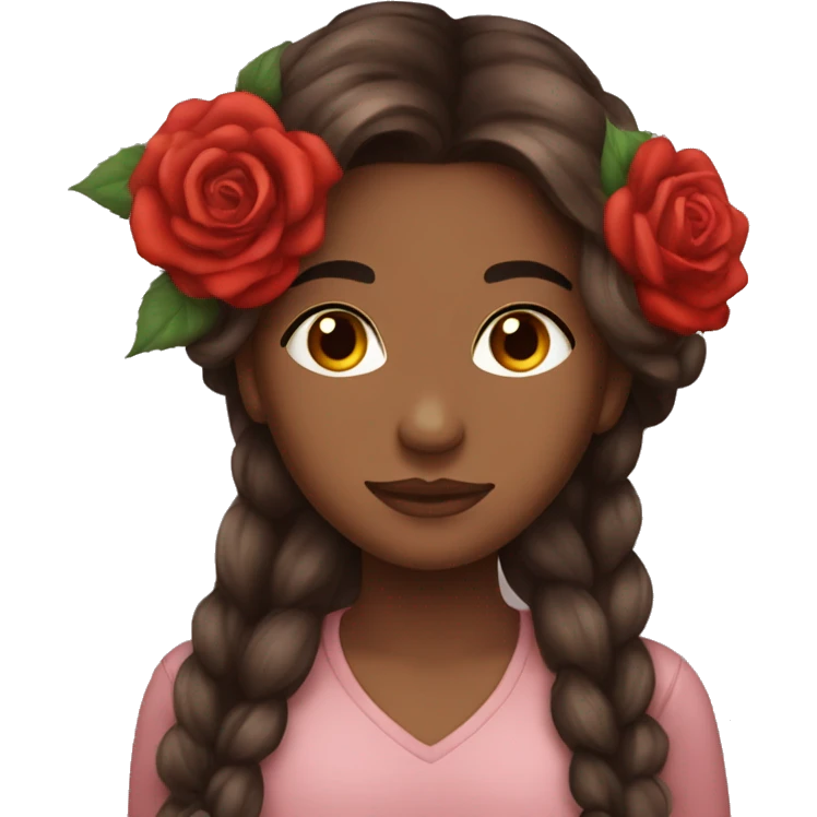 Beautiful, rose, red, flowers in hair, long dark brown hair, fair skin emoji