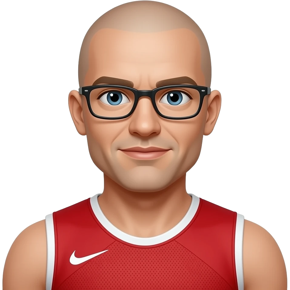 bald male Athlete in red jersey With Glass emoji