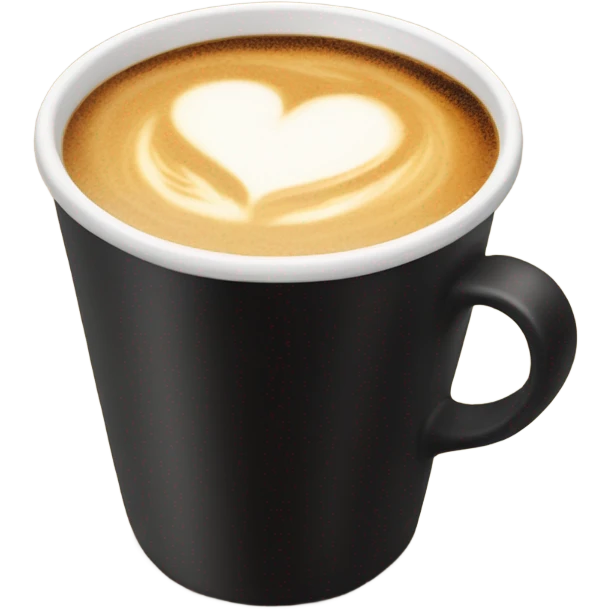 Coffee in a black cup with heart latte art emoji