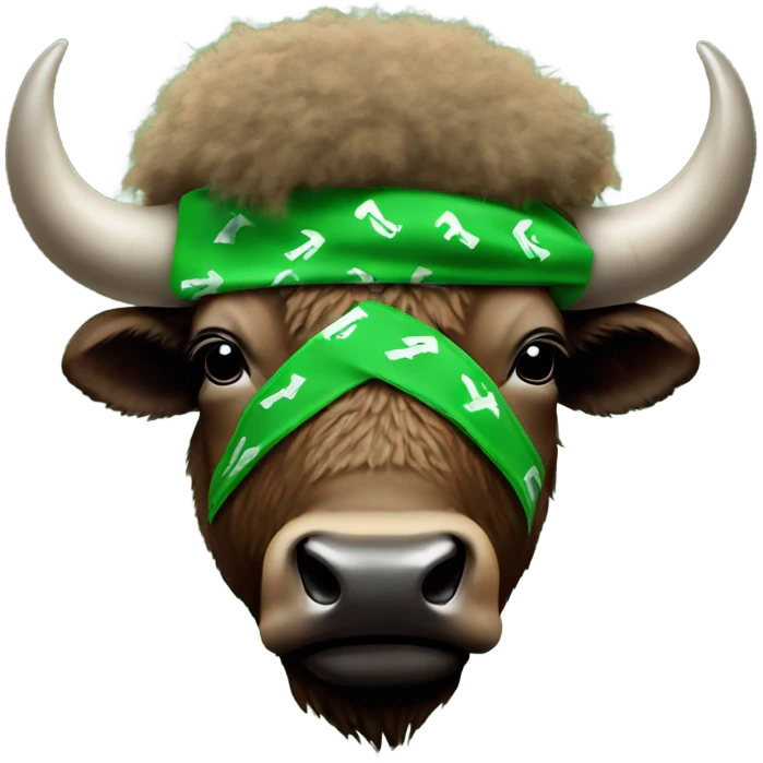 Bison wearing a green bandana with an M on it emoji