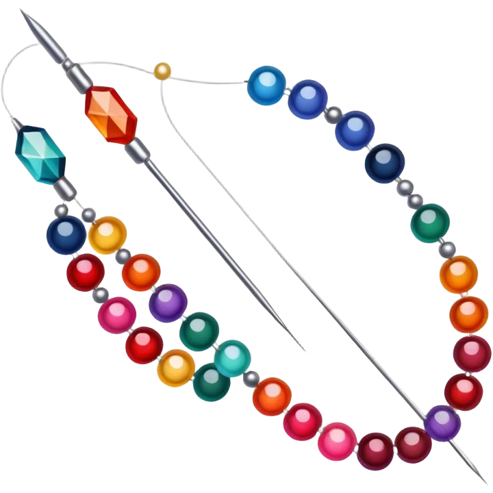 Create an icon that represents the hobby of beadwork, including colorful beads, thread, and a beading needle or tool. The design should capture the essence of beadwork with an artistic, crafty vibe. The icon should be simple yet detailed, showcasing the creativity and precision involved in beadwork. The background should be transparent. emoji