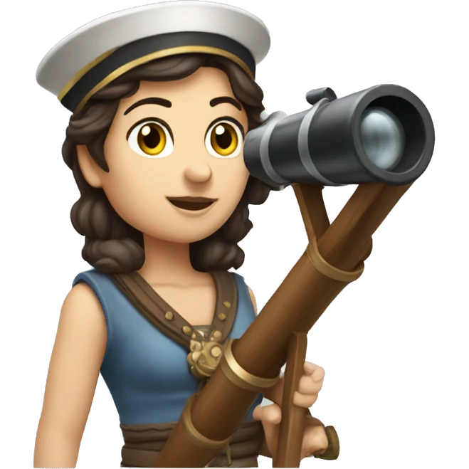 Ancient Greek brunette female ship captain with a telescope emoji