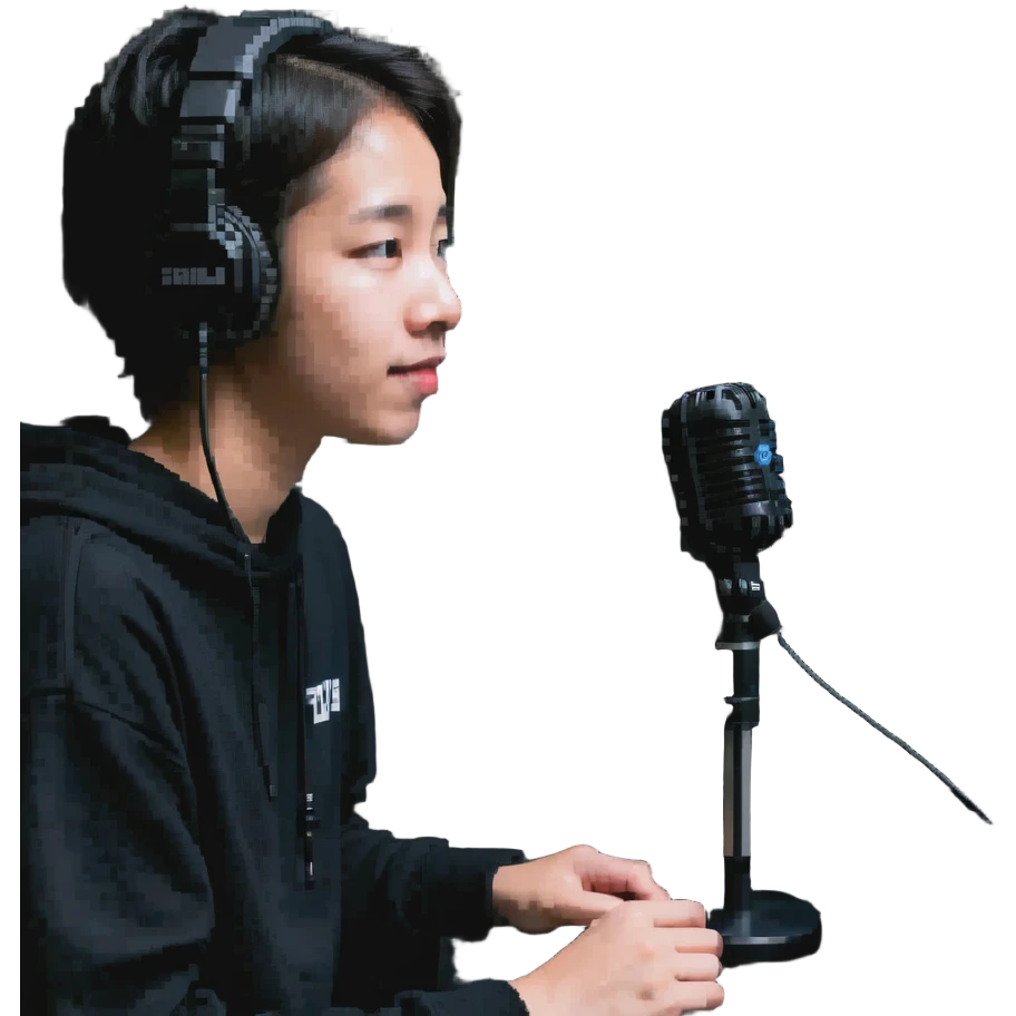 YouTube channel creator with a microphone and computer setup emoji