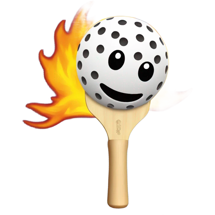Flames and a Pickleball flying off of a Pickleball paddle with no holes in it emoji