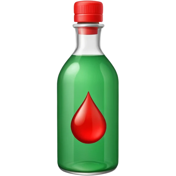 Bouteille de jet 27 avec un liquide vert à l’intérieur et un bouchon rouge emoji