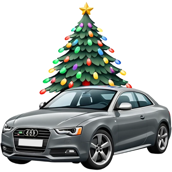 gray Audi A5 covered in Christmas lights and a Christmas tree on the roof  emoji