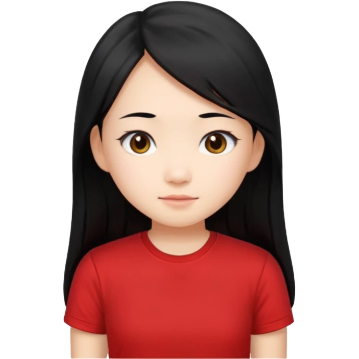 Cute asian girl with long hair and red t shirt and no smile emoji