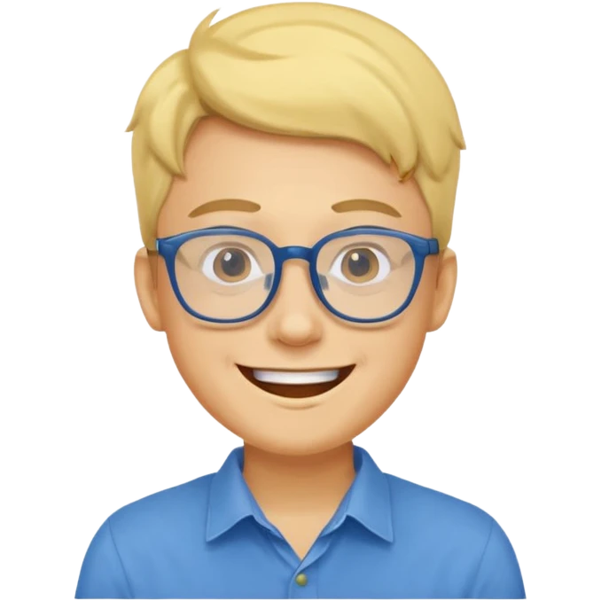 Emoji of a yellow young man with glasses and a blue shirt emoji