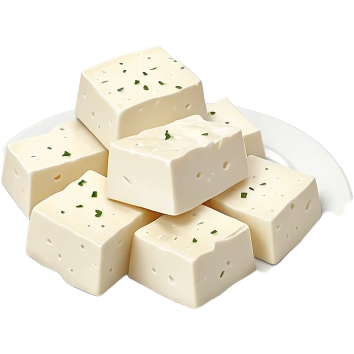Feta Cheese Cinematic Realistic Feta Cheese Dish Emoji, depicted as slices of tangy, creamy feta cheese served on a plate, rendered with crisp textures and soft, natural lighting. emoji