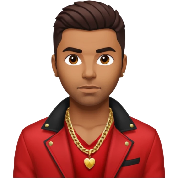 Ginuewine with dark brown hair, shirtless with necklace, red jacket emoji
