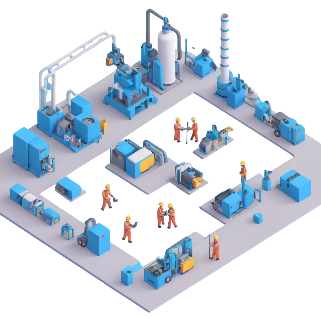 factory floor with industrial equipment and workers emoji