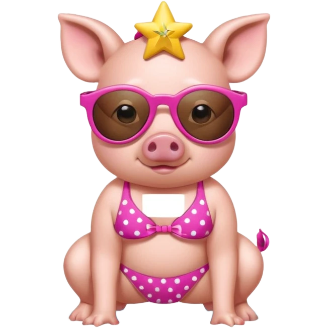 cute pig wearing cool star-shaped sunglasses and polka dot bathing suit on all fours  emoji