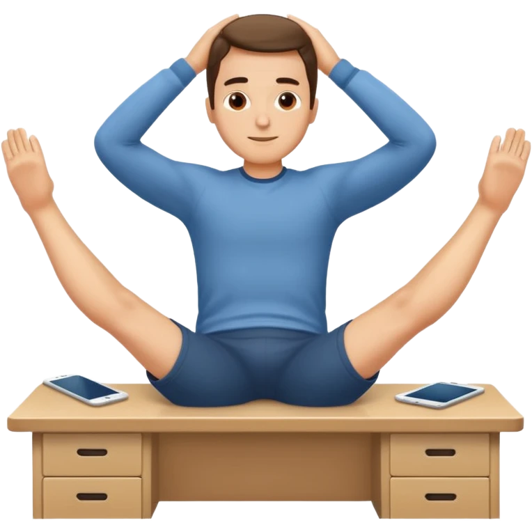 relaxed man at desk, legs up, hands behind head emoji