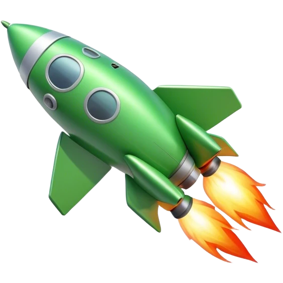 Cinematic realistic 3d green rocket emoji