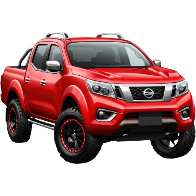 Red Nissan Navara np300 with monster black wheels emoji