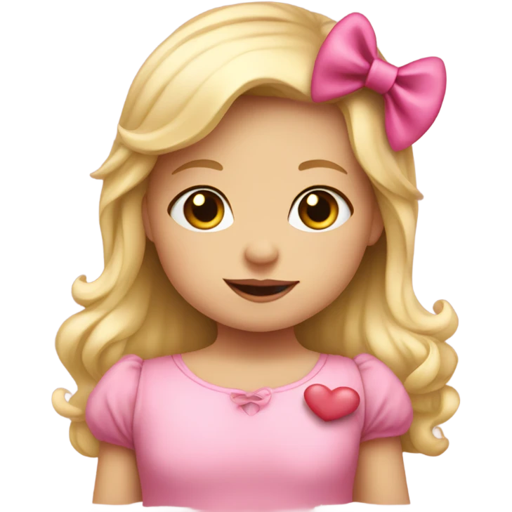 Blonde toddler girl with pink bow holding a heart emoji