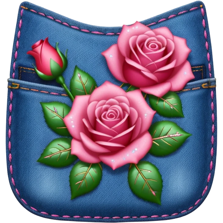 Denim pocket with glittery roses sticking out of the pocket  emoji