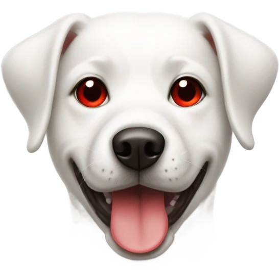 White dog with red circle around one eye  emoji