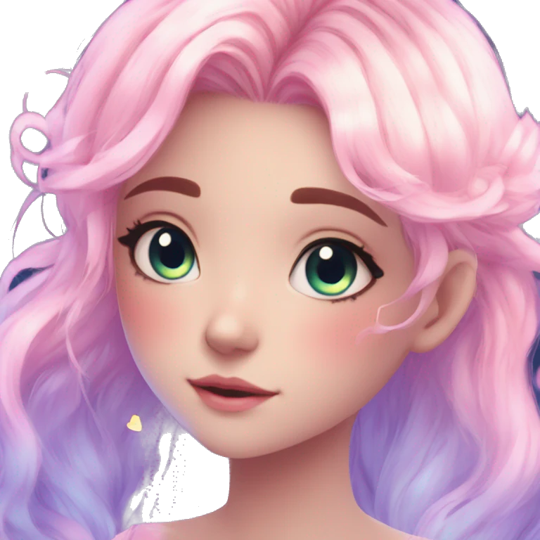 Gorgeous Beautiful Blushing Petite Colorful-Shiny-Pastel-Fairy-Anime-Girl with beautiful gradient pastel hair aesthetic emoji