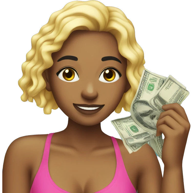 21 year old girl with money in her hand in a swimming pool emoji