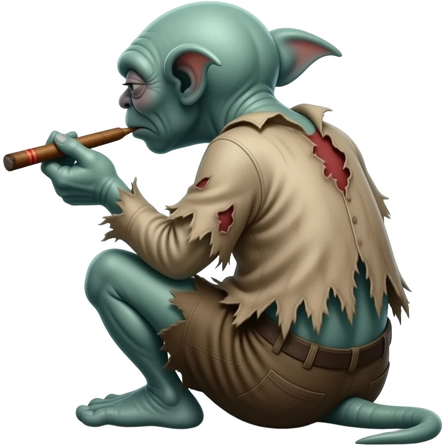 Dobby from Harry Potter sitting down from behind Smoking a blunt emoji