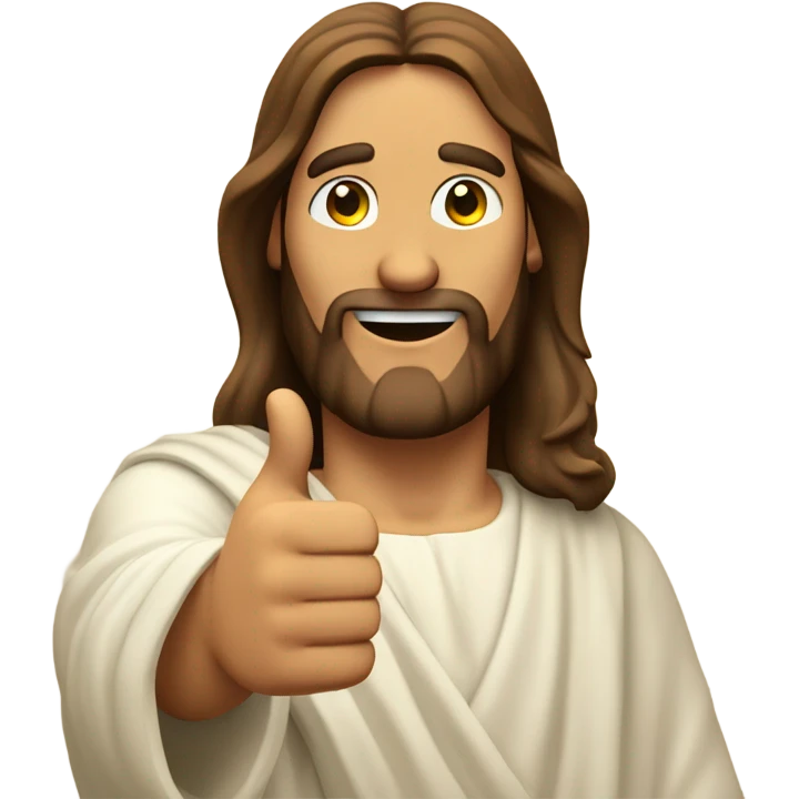 Jesus winking and giving a thumbs up with one hand and pointing with the other emoji